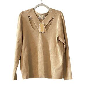 NWT MICHAEL Michael Kors Metallic Criss Cross Neckline Long Sleeve Top Sz. 1X